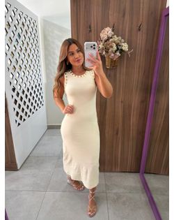 Vestido Midi Canelado Creme Ludy - 5158458 - Closet