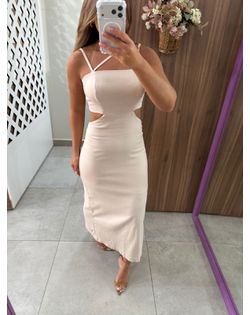 Vestido Midi Linho Bege Maisa - 6263626 - Closet