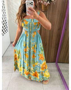 Vestido Longo Estampado Azul Mari - 9952562 - Closet