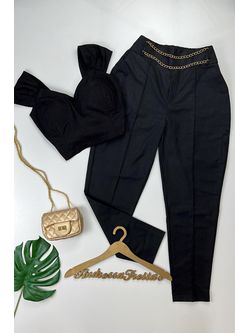 Conjunto Cropped e Calça Corrente Preto 