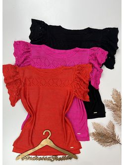 Blusa de Linha Manga Babado Preto 