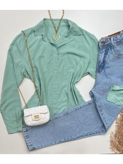 Camisa Viscose Bolsos Verde Menta - LOJA ANDRESSA FREITAS