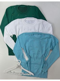 Tricot Manga Longa Perolas Azul - LOJA ANDRESSA FREITAS