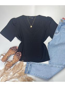 T-shirt Viscolinho com Elastano Preto