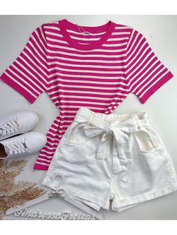 Blusa Modal Listras Rosa - LOJA ANDRESSA FREITAS