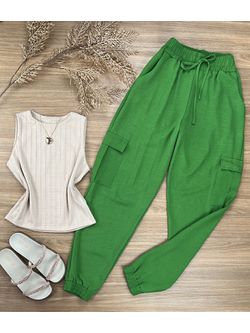 Calça Jogger Cargo Crepe Duna Verde - LOJA ANDRESSA FREITAS