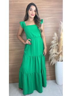 Vestido Longo Pipoquinha Verde Bandeira 