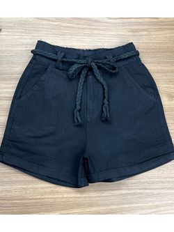 Short Sarja Cinto Trançado Preto