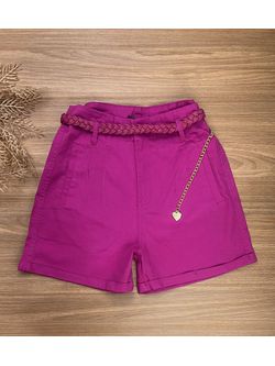 Short Sarja Cenoura Cinto Trançando Corrente Fucsia