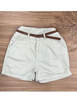 Short Com Cinto Sarja Bege - LOJA ANDRESSA FREITAS