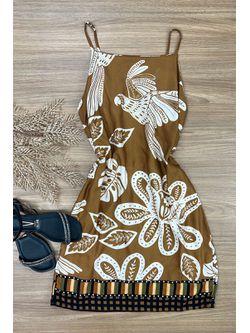 Vestido Curto Estampa Farm Bege