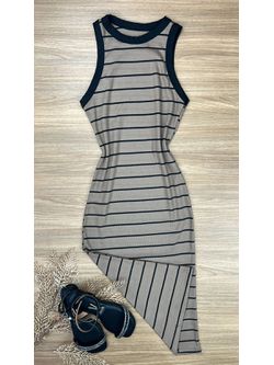 Vestido mid canelado com listras 