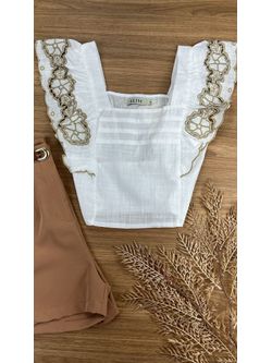 Crooped de manga bordada Branco - LOJA ANDRESSA FREITAS