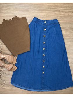 Saia Midi Jeans Tencel