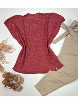 Blusa Tricô Manga Curta Goiaba