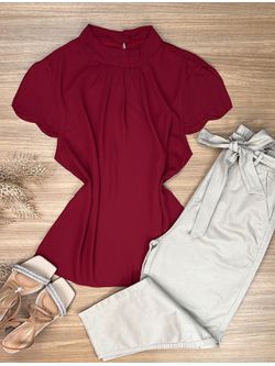 Blusa Manga Curta Crepe Cereja