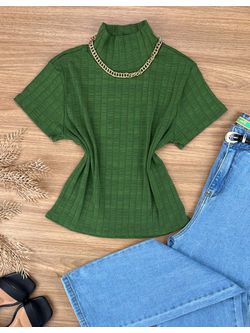 Blusa Canelada Max Croped Gola Alta Verde