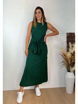 Vestido Longo Malha Regata com Amarração Verde Floresta 