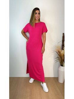 Vestido Longo Malha Manga Curta Pink