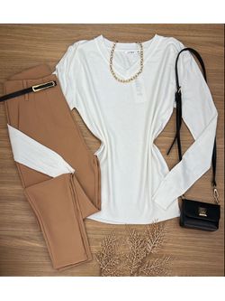 Blusa Tricô Sueter Branco Gola V - LOJA ANDRESSA FREITAS