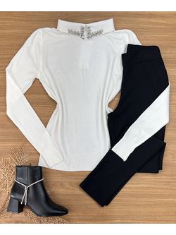 Blusa Tricô Branca Gola Bordada - LOJA ANDRESSA FREITAS