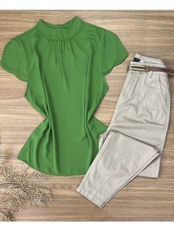 Blusa Manga Curta Crepe Verde