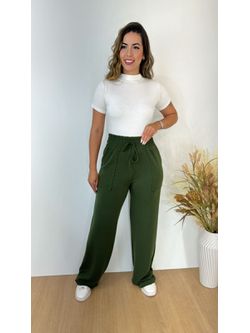 Calça Wide Leg Moletinho Verde Militar - LOJA ANDRESSA FREITAS