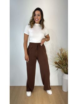 Calça Wide Leg Moletinho Marrom - LOJA ANDRESSA FREITAS