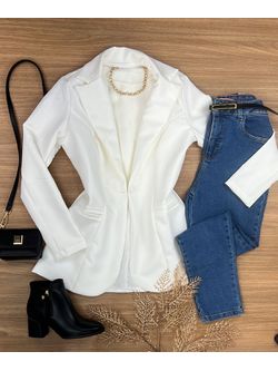 Blazer Alongado Alfaiataria Branco