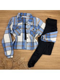 Camisa Flanelada Xadrez Max Cropped Azul