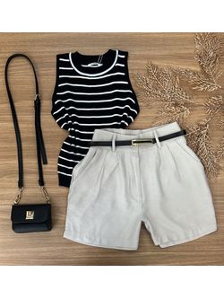 Blusa Modal Regata Preta com Listras Brancas - LOJA ANDRESSA FREITAS