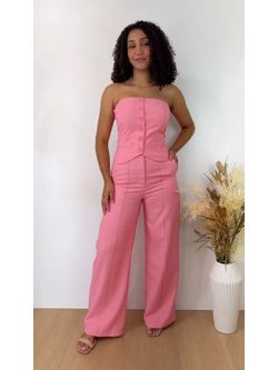 Conjunto Blusa Tomara que Caia e Calça Rosa
