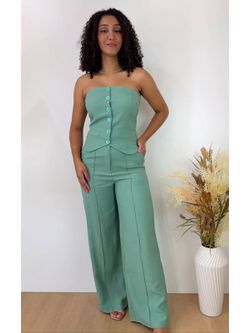 Conjunto Blusa Tomara que Caia e Calça Verde