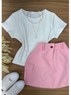 Blusa Canelada Max Croped Com Manga Branca