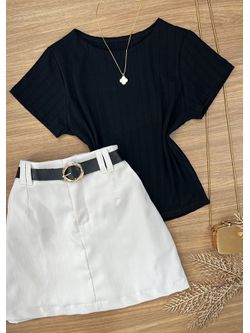 Blusa Canelada Max Croped Com Manga Preta