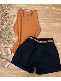 Short Com Cinto Sarja Preto