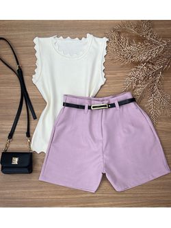 Short Alfaiataria Com Cinto Rosa