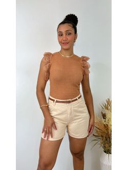 Short Com Cinto Sarja Bege 