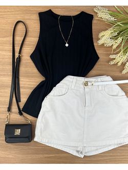 Blusa Canelada Regata Preta
