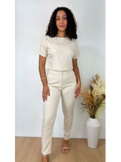 Conjunto Linho Calça Com Blusa Manga Curta Cru - LOJA ANDRESSA FREITAS