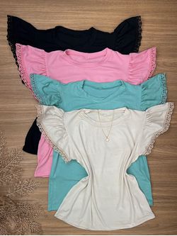 Blusa Manga Babado Guipir Bege - LOJA ANDRESSA FREITAS
