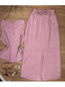 Conjunto Saia Midi Rosé - LOJA ANDRESSA FREITAS