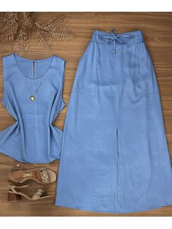 Conjunto Saia Midi Azul - LOJA ANDRESSA FREITAS