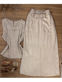 Conjunto Saia Midi Bege - LOJA ANDRESSA FREITAS