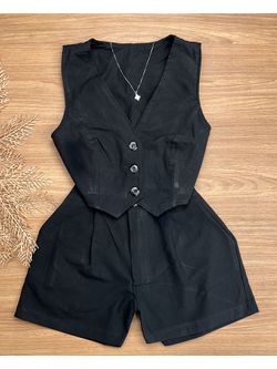 Conjunto Alfaiataria Preto com Colete & Short - LOJA ANDRESSA FREITAS