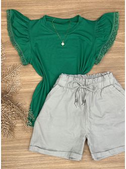 Blusa Manga Babado Guipir Verde Bandeira - LOJA ANDRESSA FREITAS