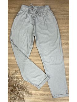 Calça Reta Em Linho Bege