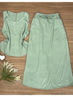 Conjunto Saia Midi Verde Menta - LOJA ANDRESSA FREITAS