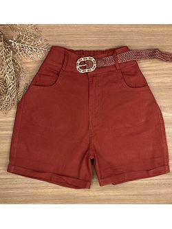 Short Sarja Cenoura Com Cinto Terra Cota