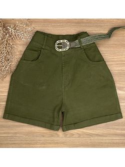 Short Sarja Cenoura Com Cinto Verde Militar